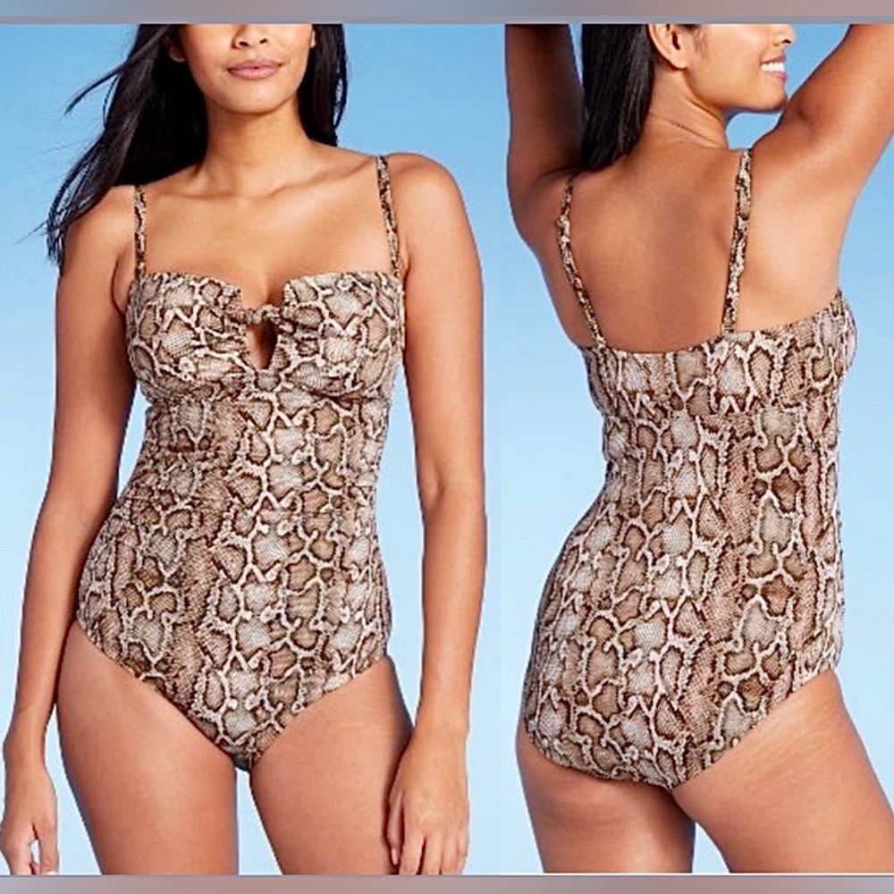 Kona Sol Snake Skin Print High Coverage One Piece Swimsuit. Removable Straps